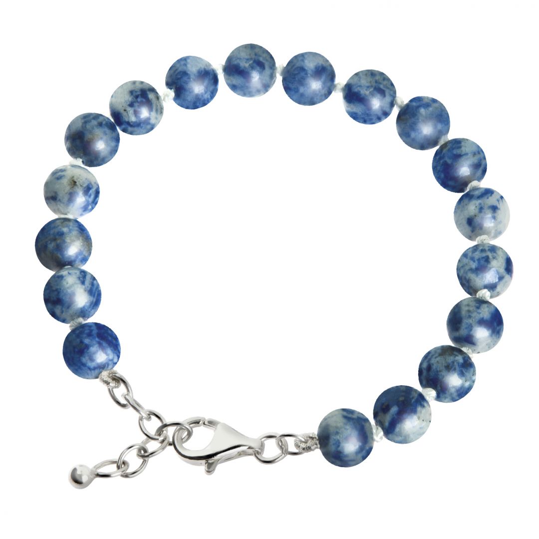 Armband Sodaliet kralen blauw/grijs met zilver slot 4001
