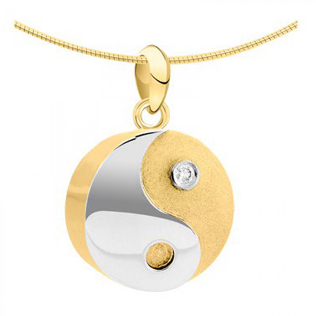 Bicolor gouden Yin Yang ashanger 1091B met diamant