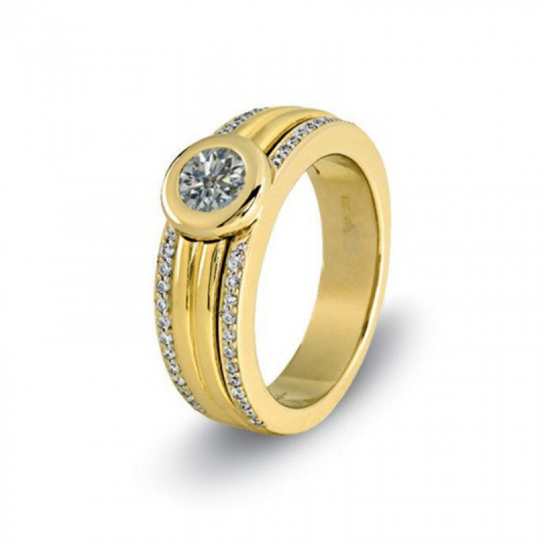 Bicolor gouden alliance ring met as in diamant, herinneringsdiamant 6025B