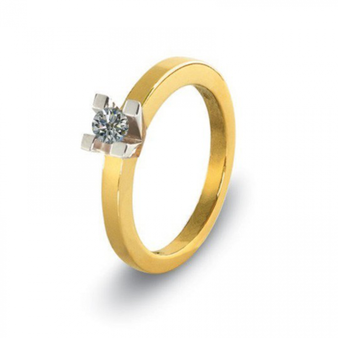 Bicolorgouden solitair ring met as in diamant, herinneringsdiamant 6020B