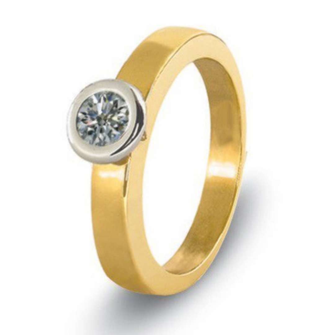 Bicolorgouden solitair ring met as in diamant, herinneringsdiamant 6021B