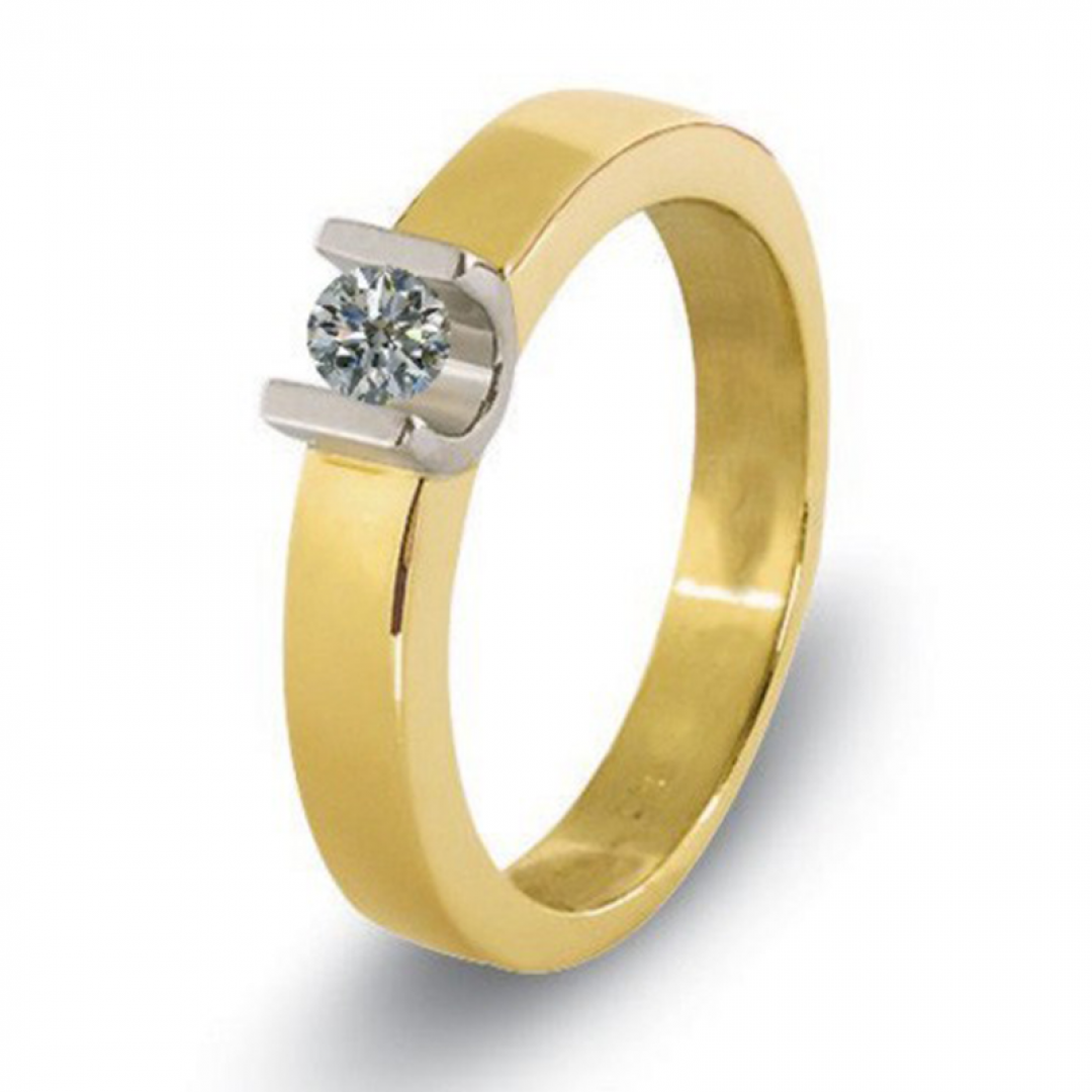 Bicolorgouden solitair ring met as in diamant, herinneringsdiamant 6022B