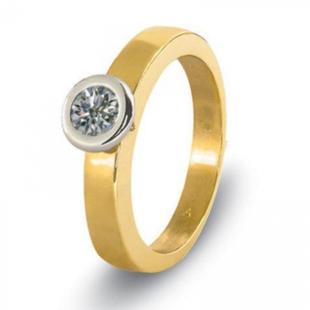 Bicolorgouden solitair ring met as in diamant, herinneringsdiamant 6024B