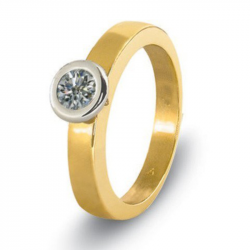 Bicolorgouden solitair ring met as in diamant, herinneringsdiamant 6024B}
