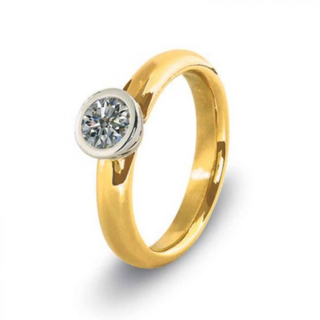 Bicolorgouden solitair ring met as in diamant, herinneringsdiamant 6023B