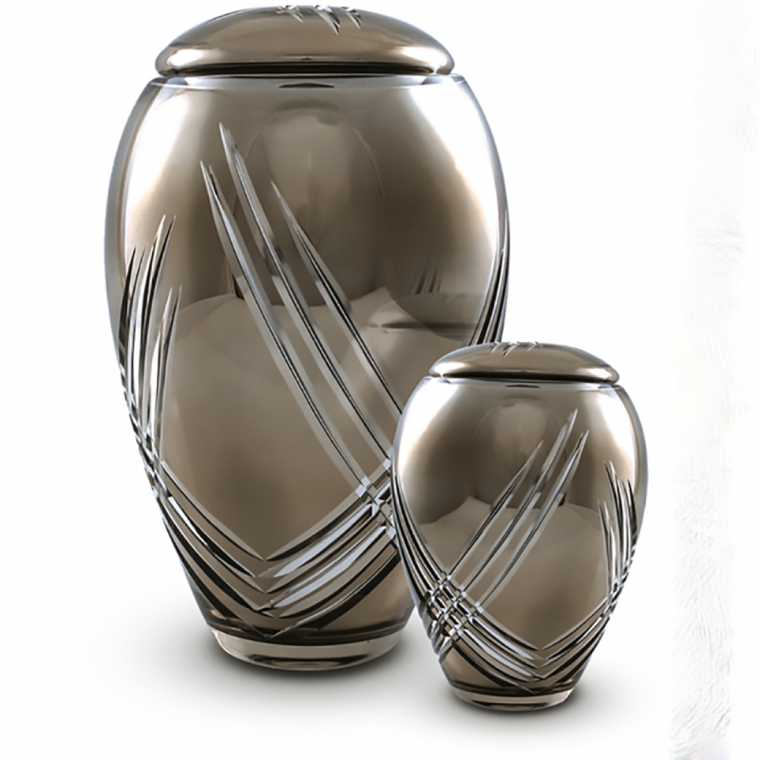 Glazen urn grijs met lijnen GU074