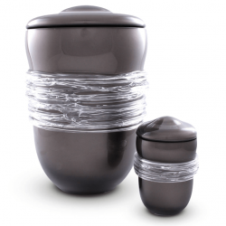 Glazen urn grijs met windsel decoratie GU059B}