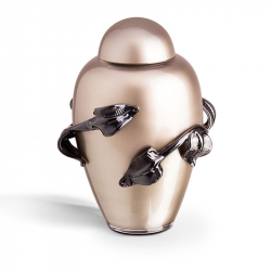 Glazen urn ivoor met bladertak decoratie GU054A}
