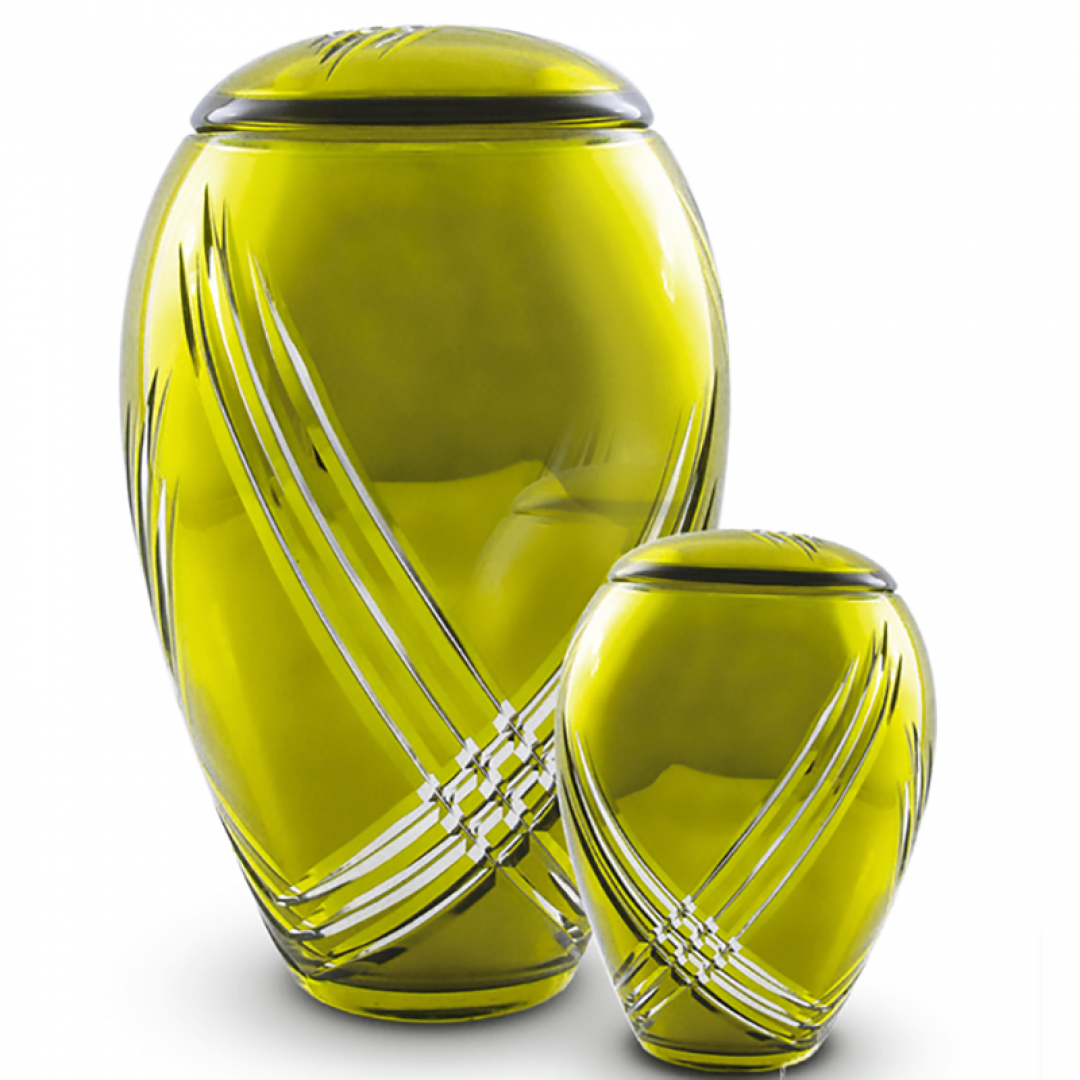 Glazen urn licht groen met lijnen GU073