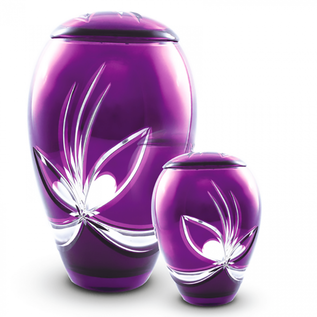 Glazen urn paars met bloem GU072