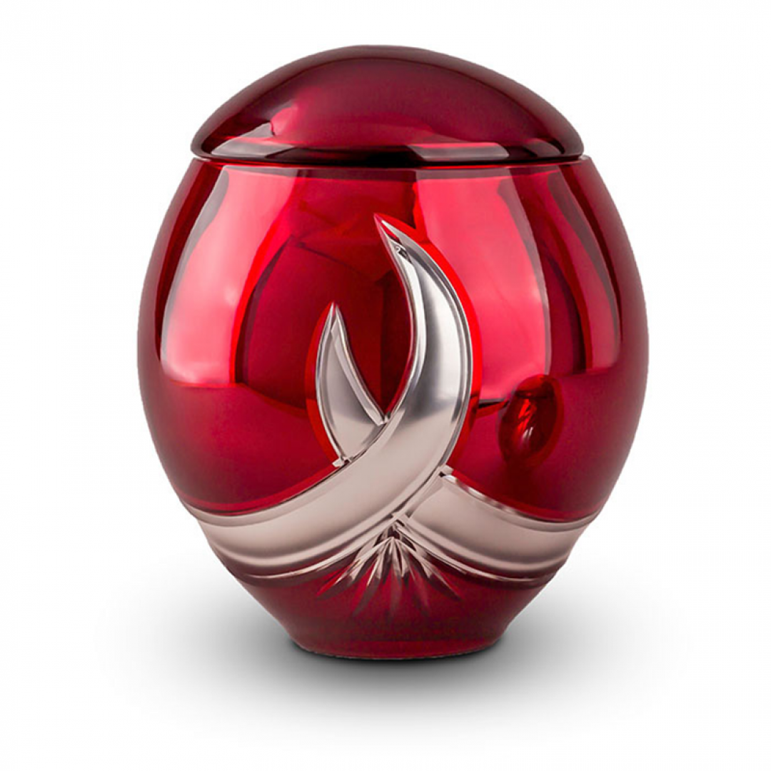 Glazen urn rood met zilver GU020
