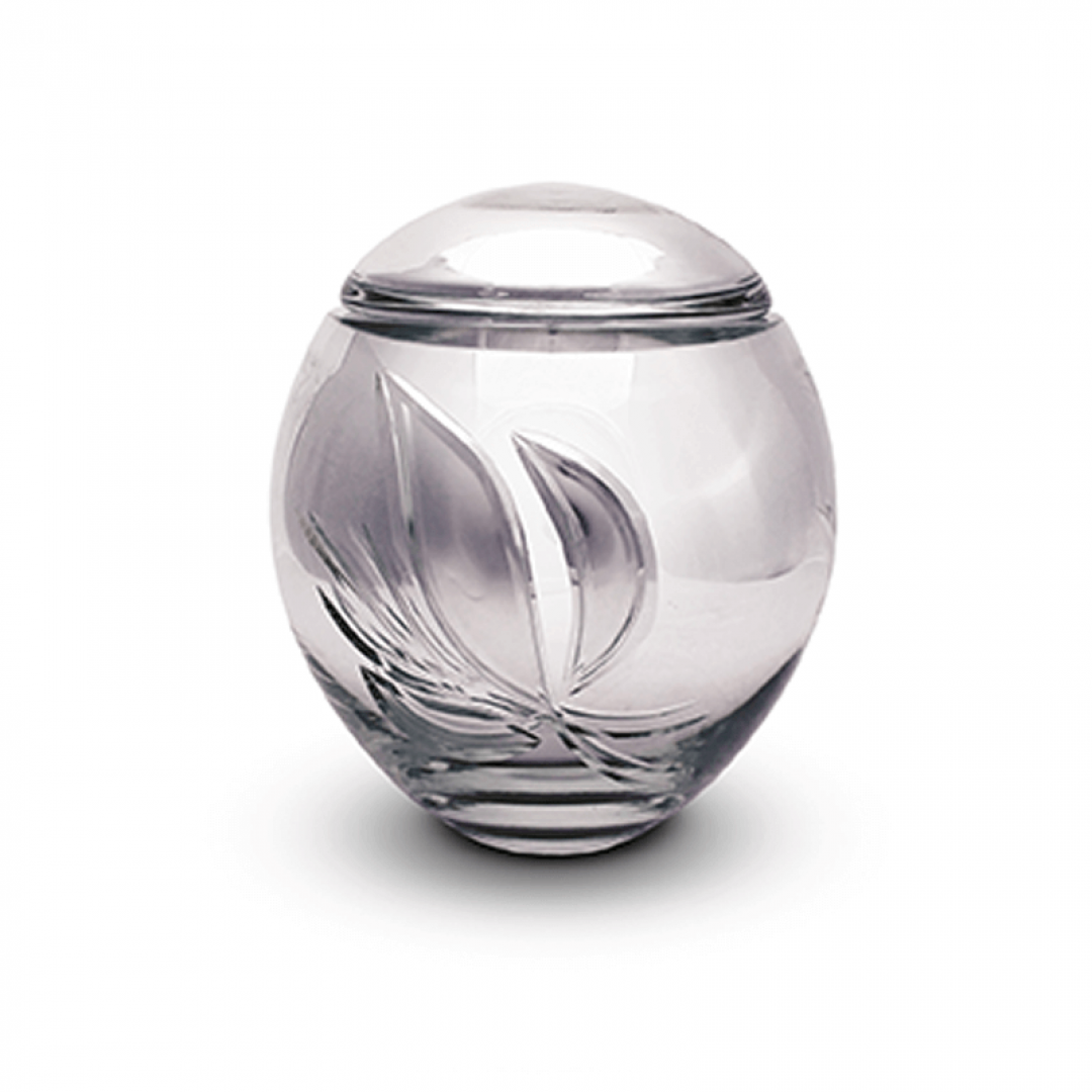 Glazen urn zilver met bloem GU023