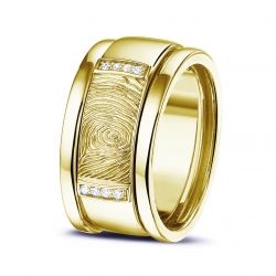 Gouden damesring met vingerafdruk en diamant en aanschuifringen, RY004+RY005}