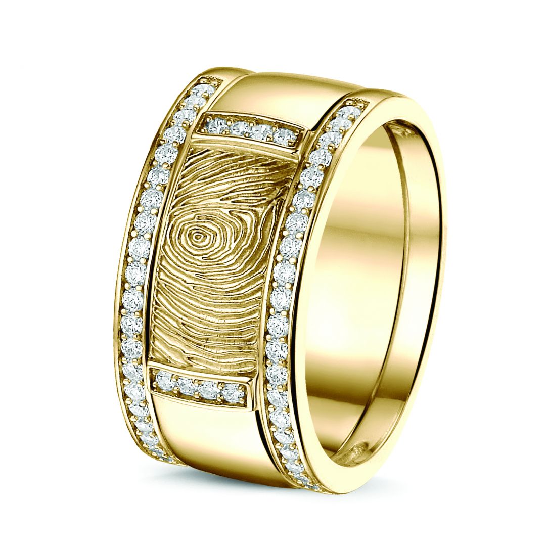 Gouden damesring met vingerafdruk en diamant en aanschuifringen, RY004+RY006