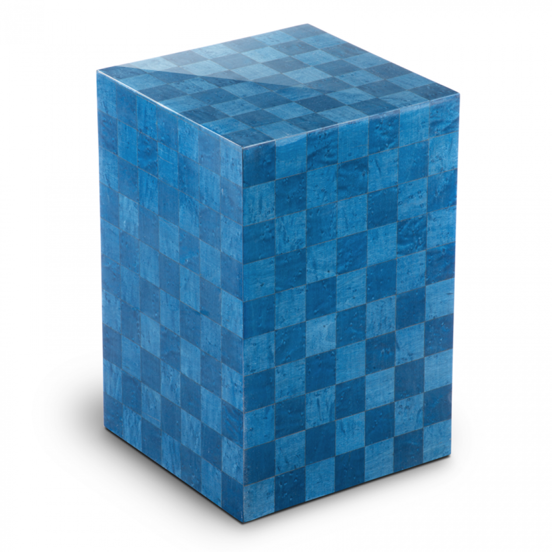 Houtenlook urn blauw met schaakbord patroonScacchiera blu UR-V-SC-02L 7 L