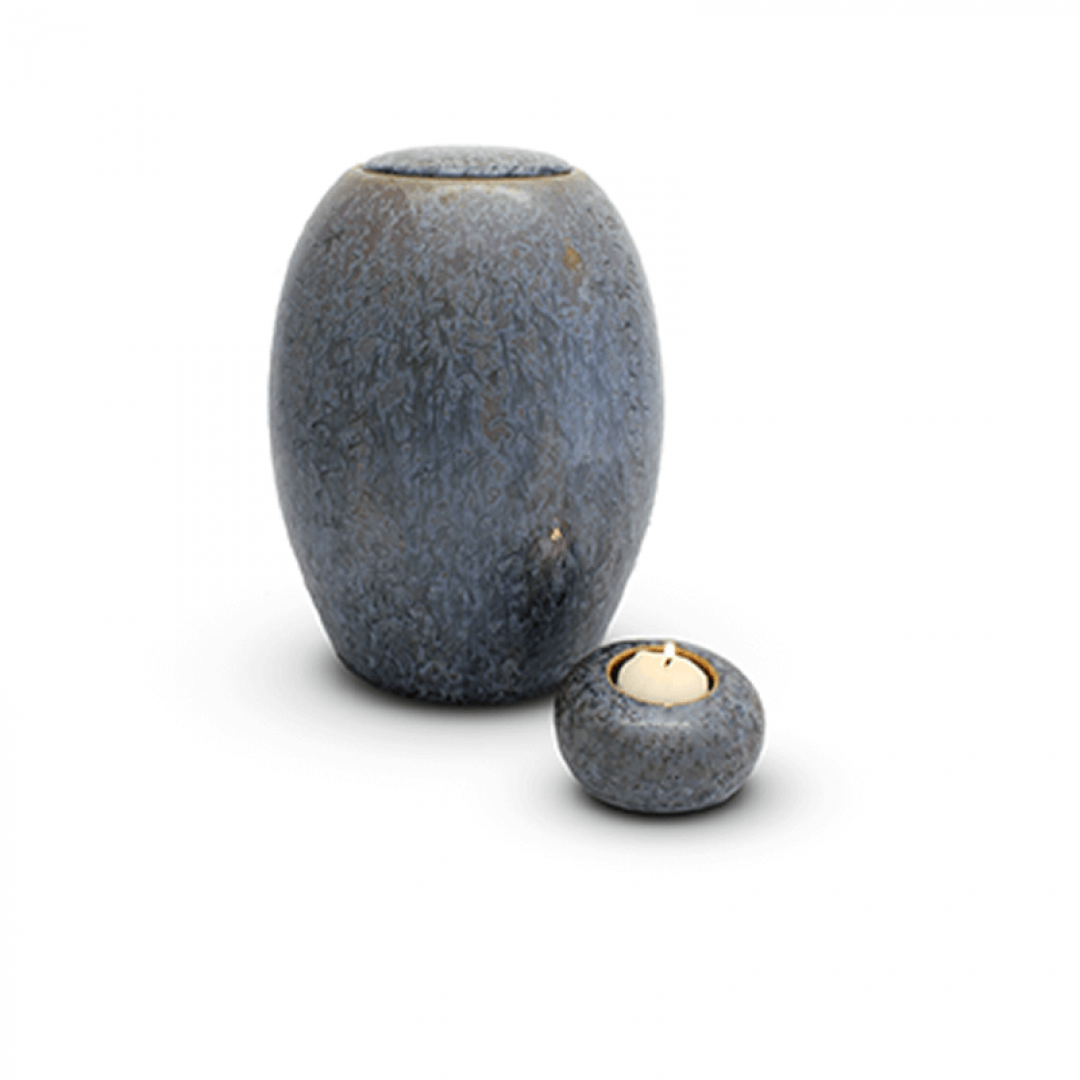 Keramiek blauwe mini urn met waxinelicht KU302K