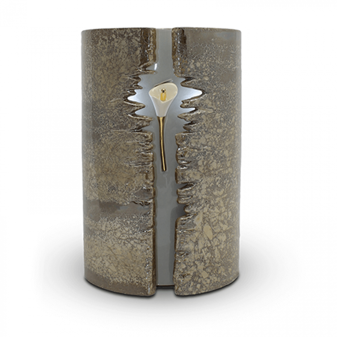 Keramiek bruine urn bloem met licht KU103L