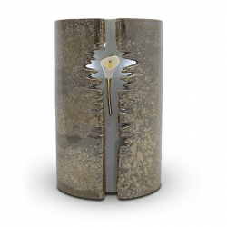 Keramiek bruine urn bloem met licht KU103L}