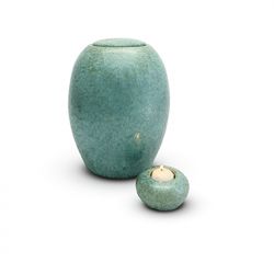 Keramiek groene mini urn met waxinelicht KU301K