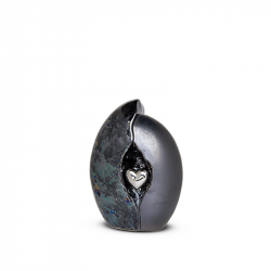 Keramiek mini urn grijs/blauw met hart in zilver KU010S (small)}