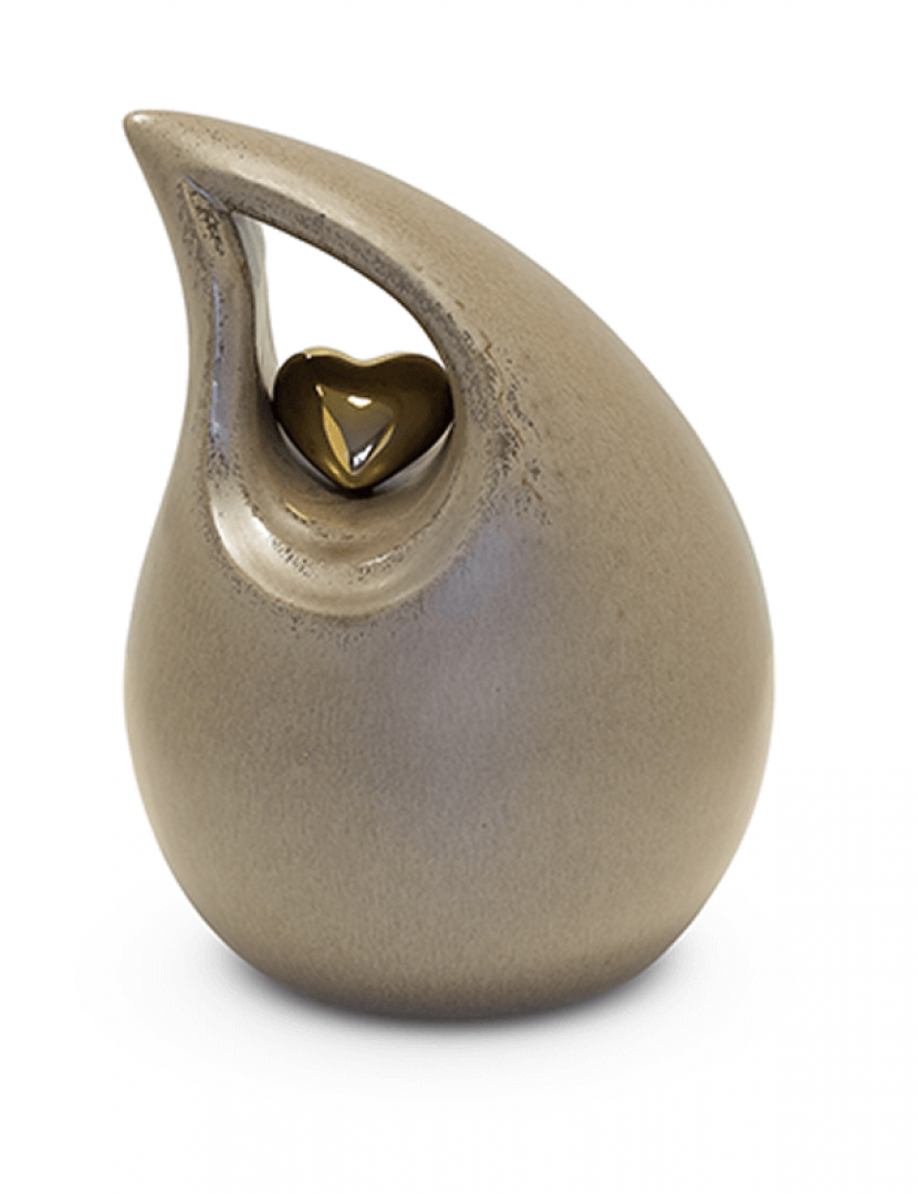 Keramiek traan medium urn grijs met hart in goud KU006M (medium)