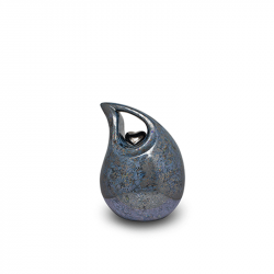 Keramiek traan mini urn gekleurd met hart in zilver KU007S (small)