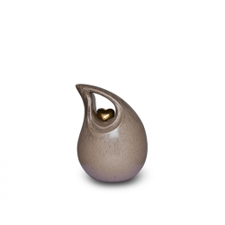 Keramiek traan mini urn grijs met hart in goud KU006S (small)