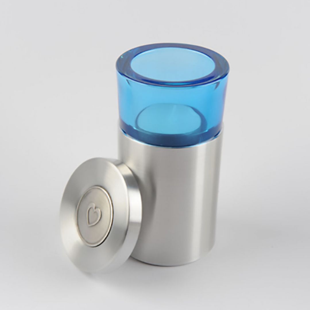 Waxinelichthouder mini urn rond met hartendeksel 120mm