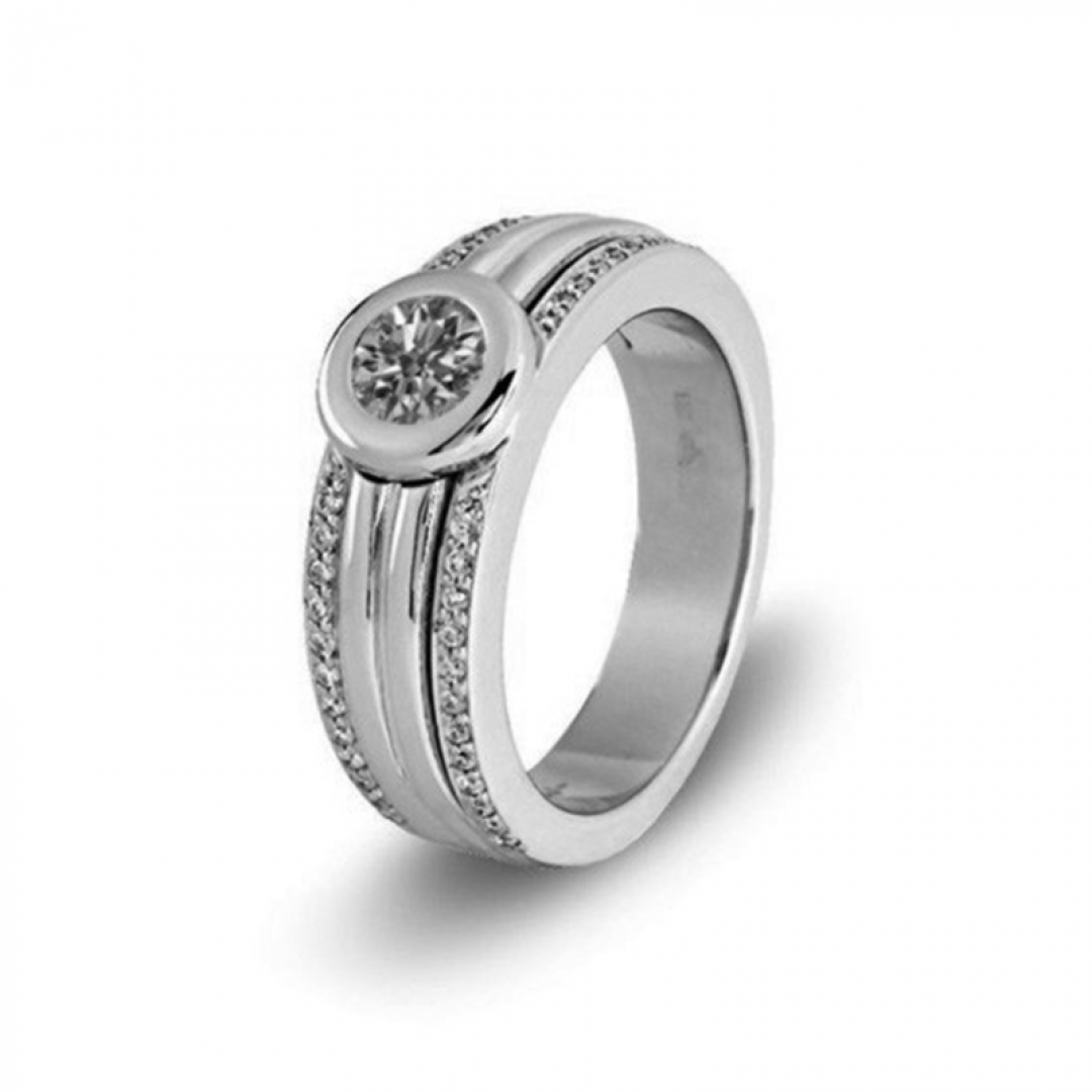 Witgouden alliance ring met as in diamant, herinneringsdiamant 6025W
