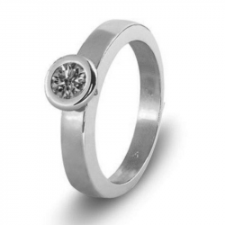 Witgouden solitair ring met as in diamant, herinneringsdiamant 6024W}