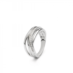 Opengewerkte zilveren ring met band van zirkonia - RG 013}