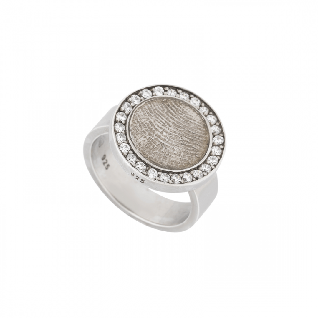 Zilveren ring met zirkonia rand en vingerafdruk - 410 S