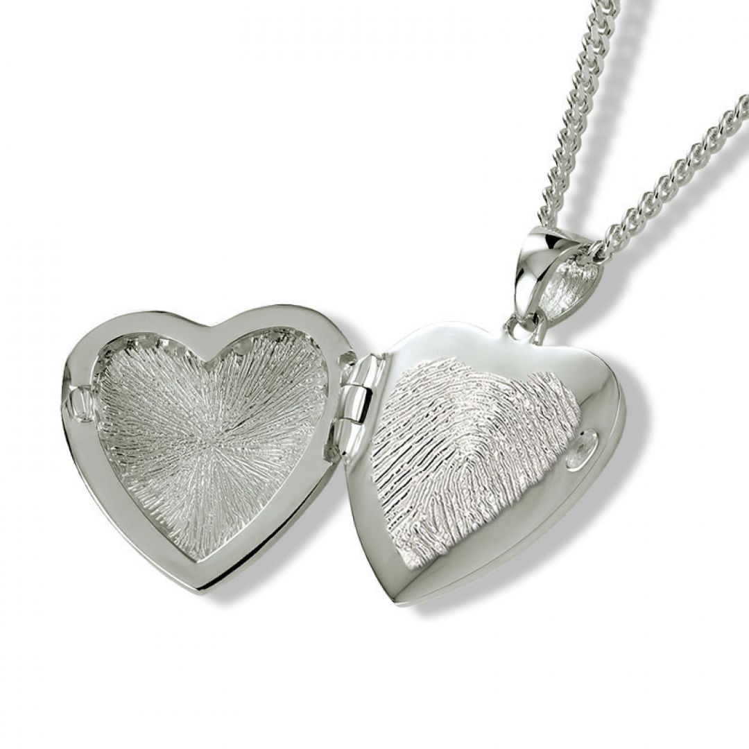 Zilveren as en foto hanger hart met vingerafdruk AH049fp