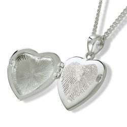 Zilveren as en foto hanger hart zirkonia met vingerafdruk AH048fp}