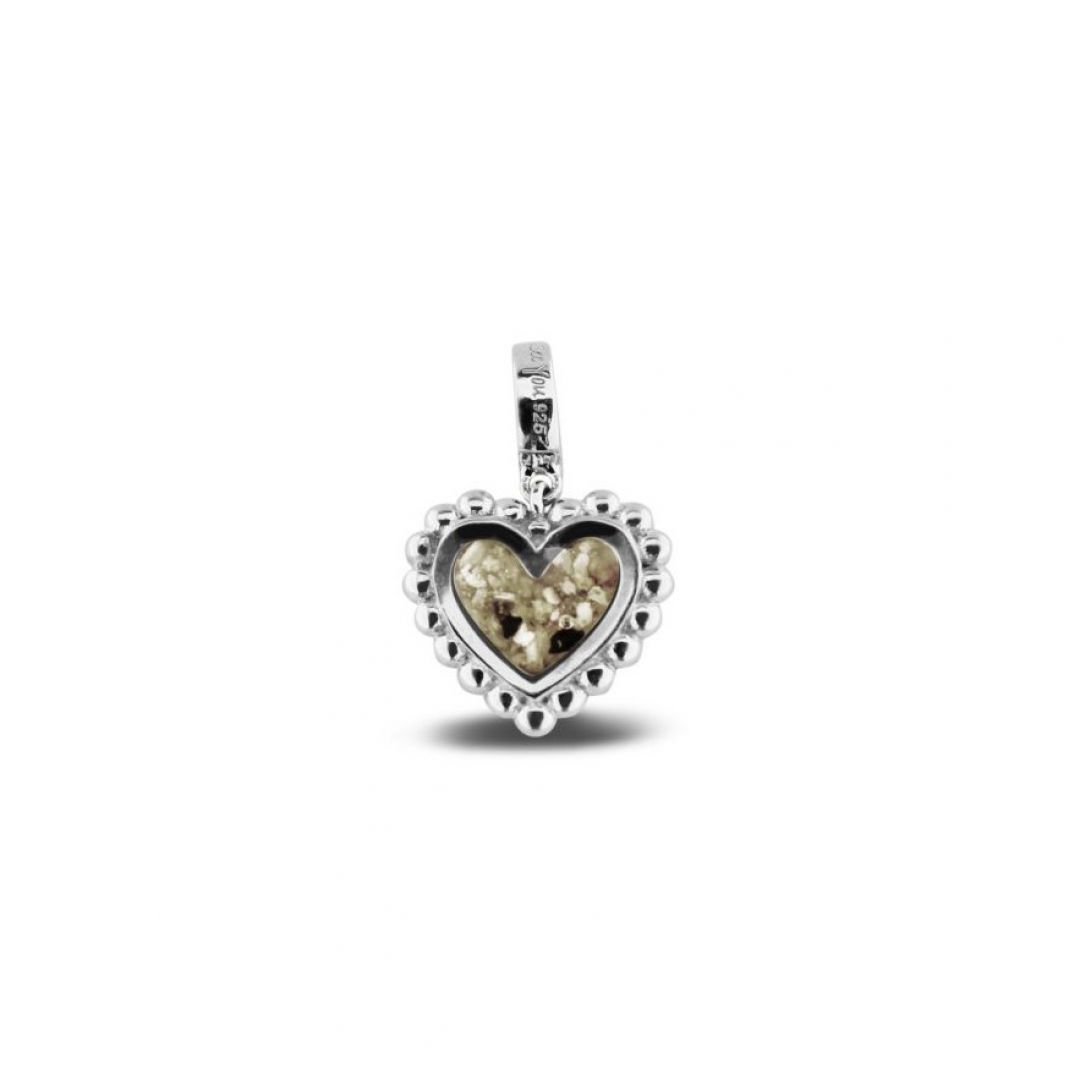 809 S Zilveren hart hanger asbedel met parelrand