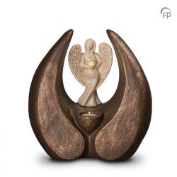 Keramische urn brons Beschermengel met waxinelicht UGK080BT}