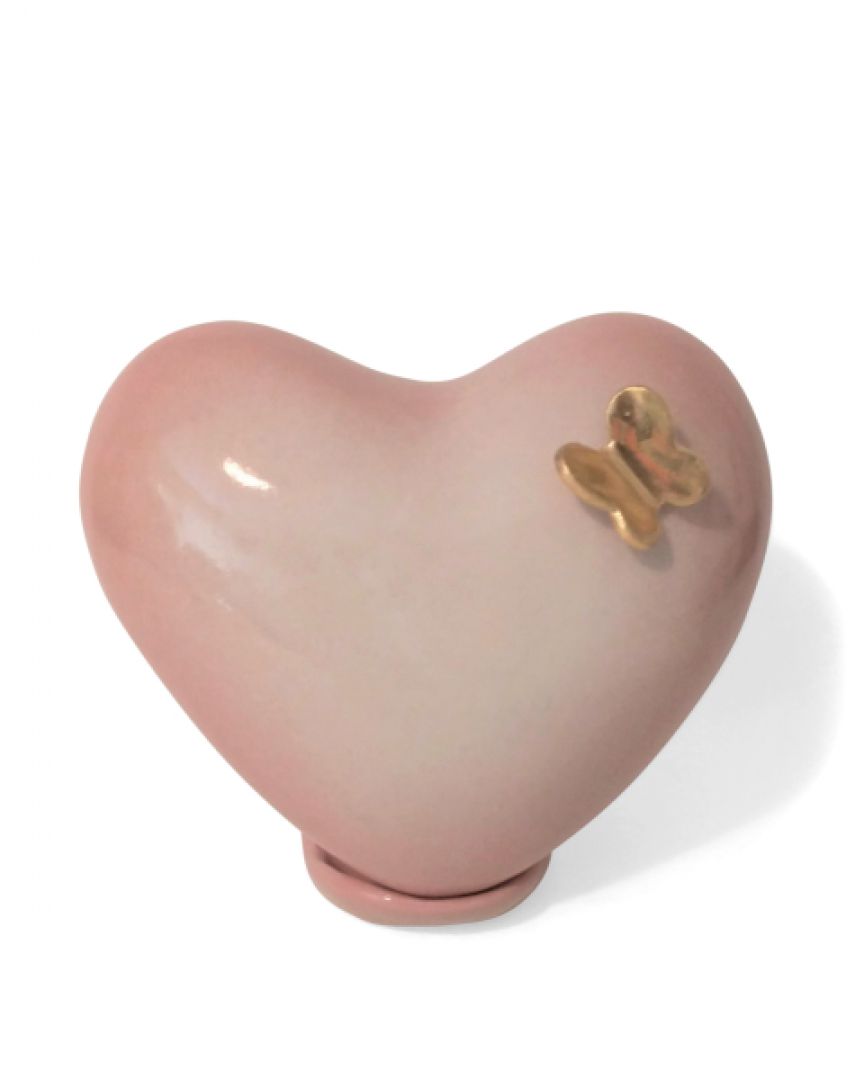 Keramiek kinder urn hartje staand met gouden vlinder KU17-1-1