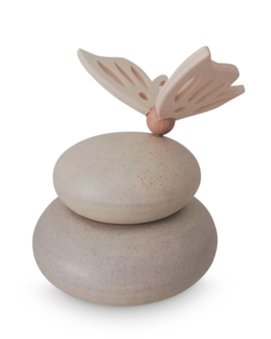 Keramiek baby urn met houten vlinder mat RSKLU20-5-2St