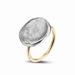 Geel gouden ring met zilveren vingerafdruk - 407SG